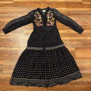 Maeve Anthropologie Cassidy Embroidered Midi DressLace Sheer Florals Sz 8 Boho